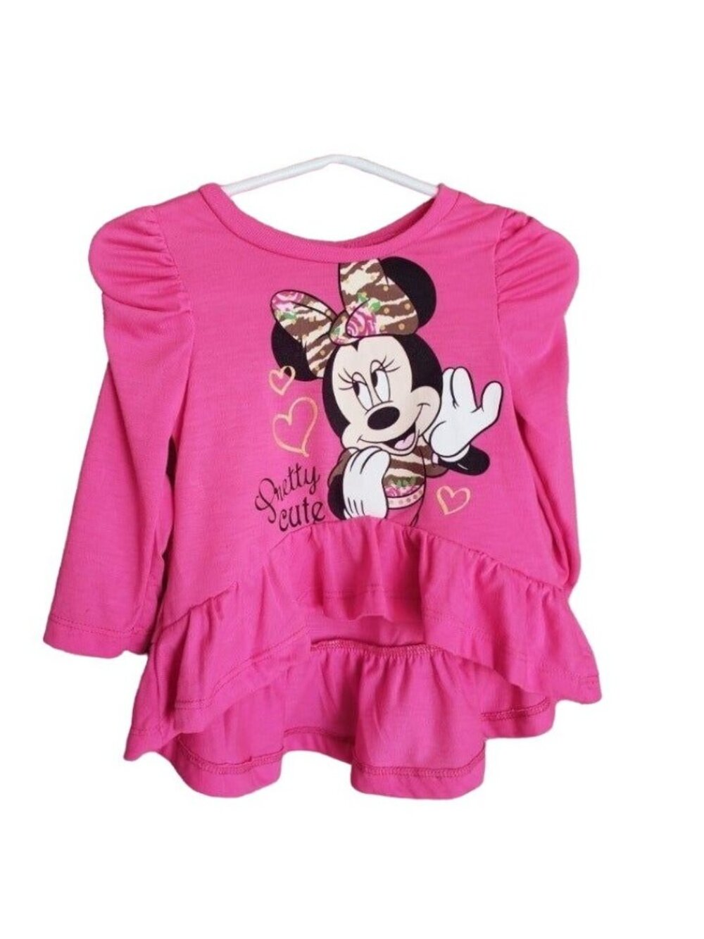 Disney Baby 12M Minnie Mouse Pink Long Sleeve Ruffle Hem Top Graphic Barbiecore
